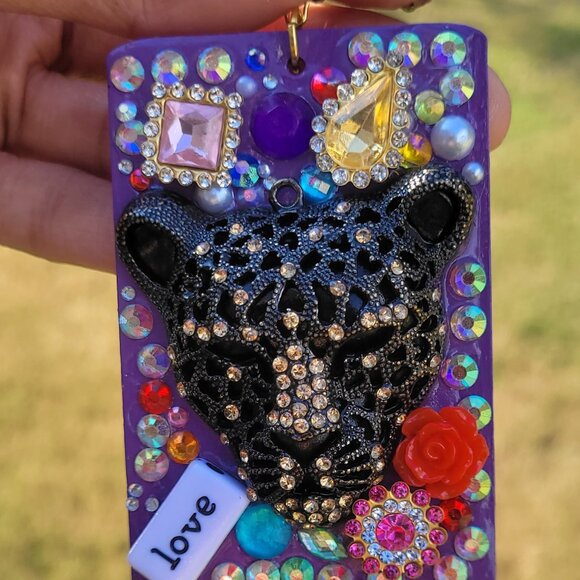 Glam Leopard Earrings – Sparkly Rhinestone & Beaded Animal Statement Jewelry - Picture 3 of 3